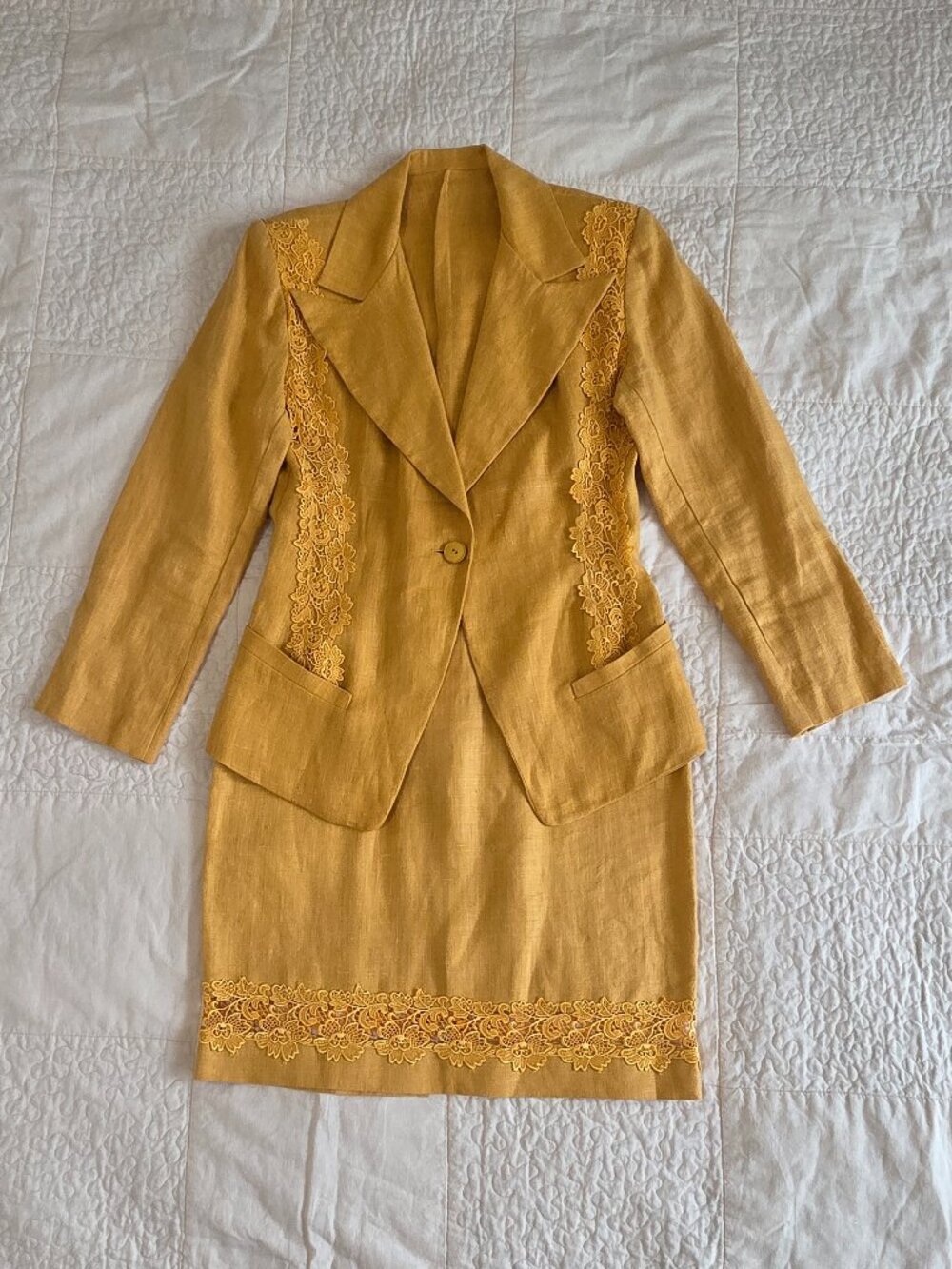 David Ravel Linen Suit with Lace Detail, Jacket & Skirt, 6P